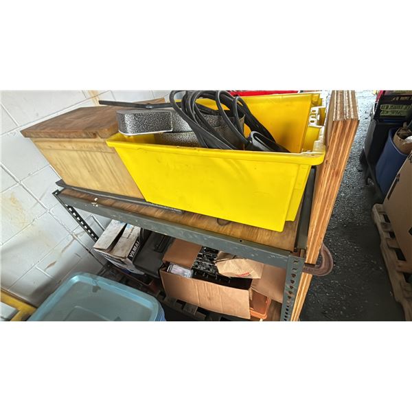PALLET OF ASSORTED ITEMS INCLUDING; RATCHET STRAPS, MULTI TIER RACKS,  MOTORCYCLE PARTS & MORE