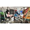 Image 3 : PALLET OF ASSORTED ITEMS INCLUDING; 3-TIER YAMAHA RACK, MOTORCYCLE PARTS, RCA SPEAKERS & MORE