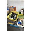 Image 1 : PALLET OF ASSORTED ITEMS INCLUDING; MOTORCYCLE PARTS, END TABLE & MORE