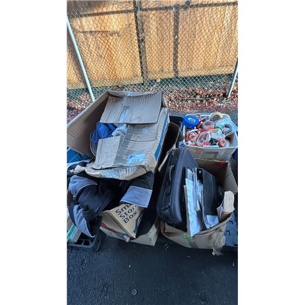 PALLET OF ASSORTED ITEMS INCLUDING; TAPE, BRIEFCASES, RIPCURL JACKET & MORE
