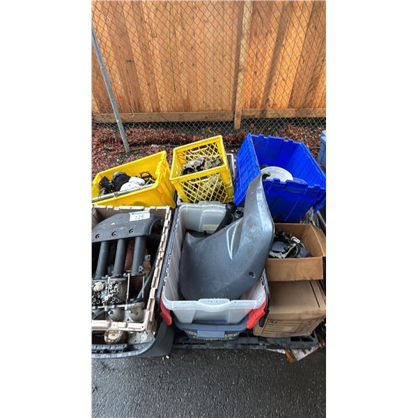 PALLET OF ASSORTED ITEMS INCLUDING; MOTORCYCLE & MARINE PARTS & MORE
