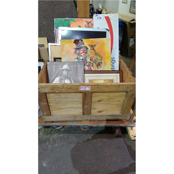 CRATE OF ASSORTED ARTWORK & SIGNS