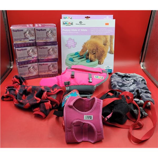 Pet Supplies Lot w/ Puppy Hide n' Slide, Life Jacket, Calming Pheromone Refills, & More