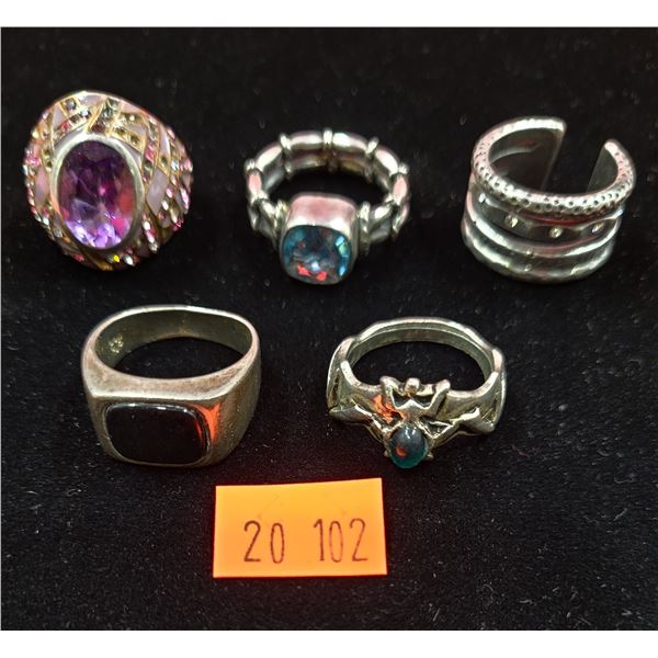 Lot of 5 Sterling Silver Rings