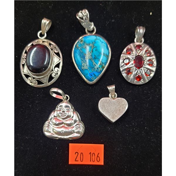 Lot of 5 Sterling Silver Pendants