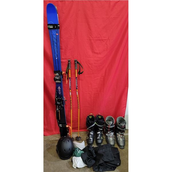 Winter Sports Lot w/ Pair of Skis & Poles, 2 Pairs of Ski Boots, Snow Pants, Helmet, & Goggles
