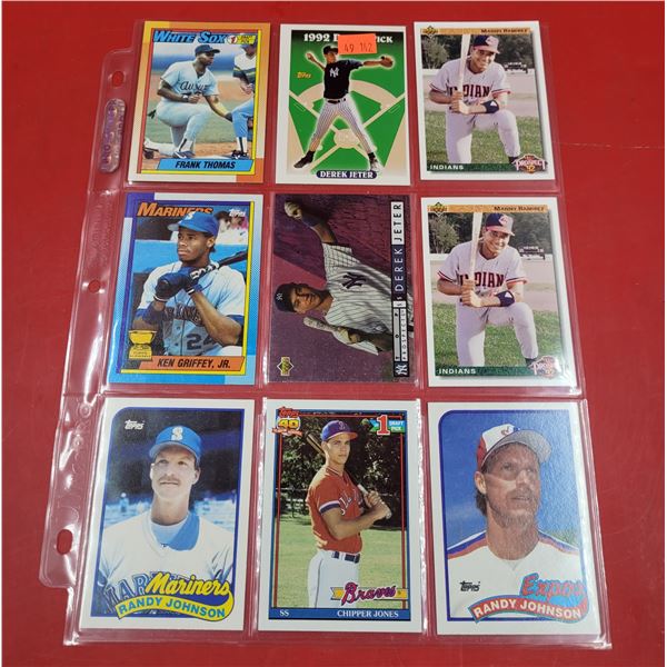 Sheet of VTG Baseball Cards (Johnson, Jones, Griffey, etc.)