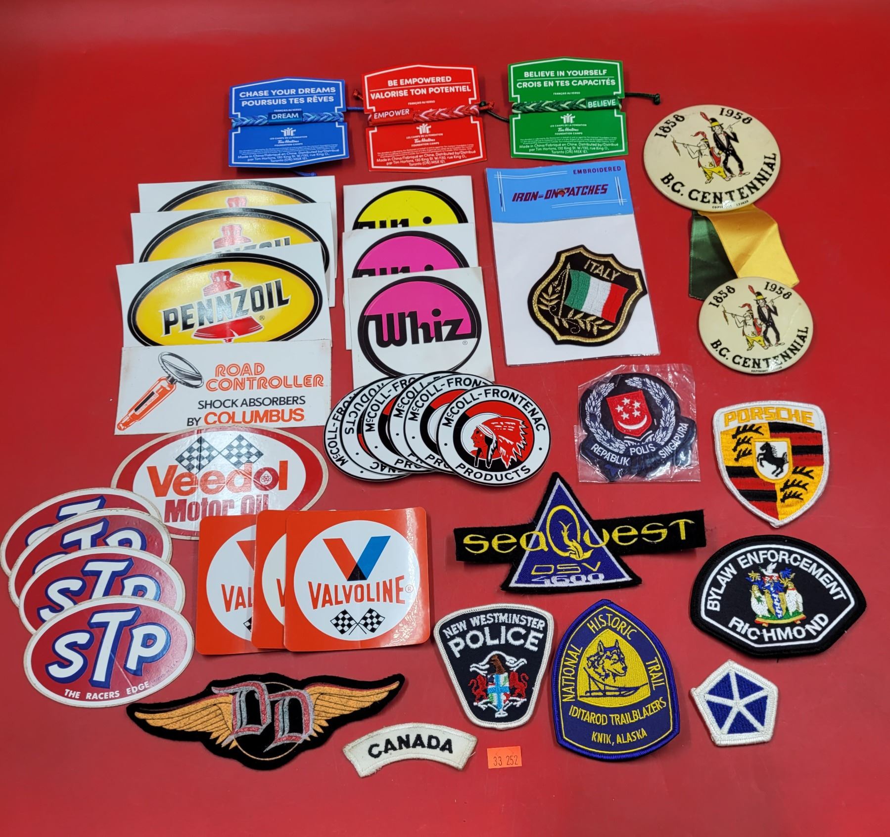 Lot of Assorted Stickers & Patches w/ Police Patches, Pennzoil Stickers ...