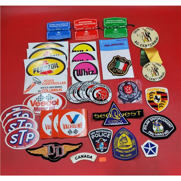 Lot of Assorted Stickers & Patches w/ Police Patches, Pennzoil Stickers, & More