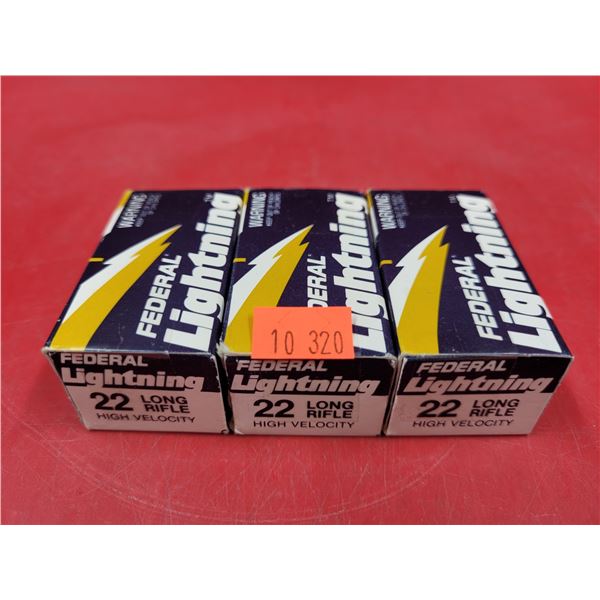 3 Boxes of Federal Lightning 22 Long Rifle High Velocity Ammunition