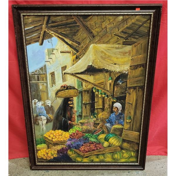 Framed Fruit Stand Oil Painting