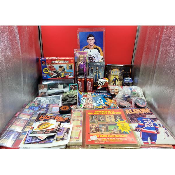 Lot of Assorted Collectibles w/ DC Comics, Disney Trading Cards, Hockey Pucks, & More