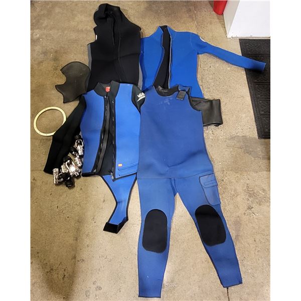 Lot of Wet Suits & Diving Equipment