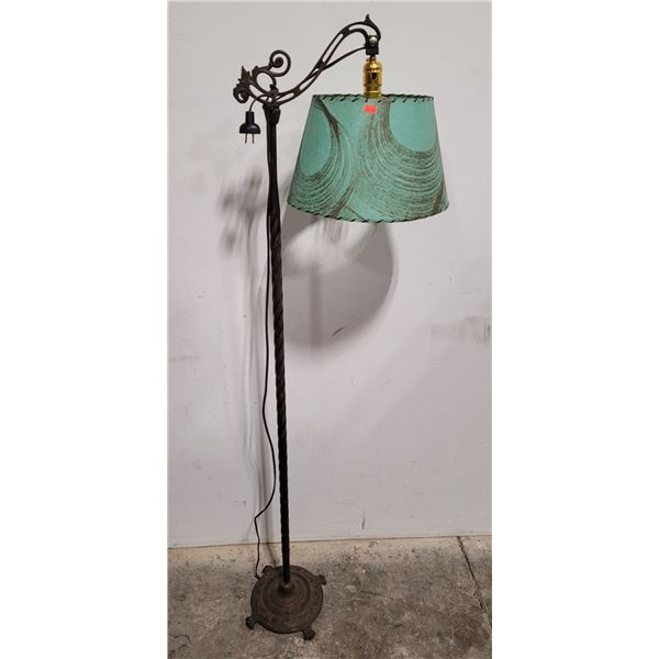 Antique Cast Iron Floor Lamp w/ Green Shade