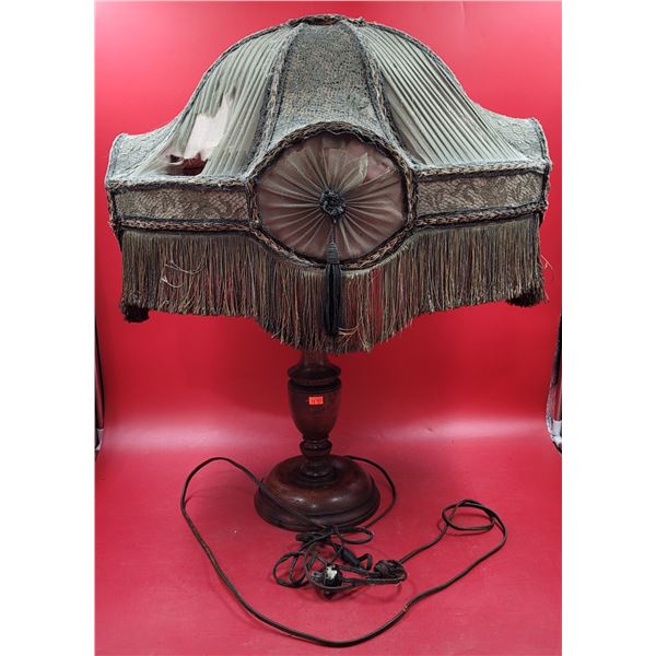 Victorian Table Lamp w/ Fringed Fabric Shade