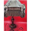 Image 2 : Victorian Table Lamp w/ Fringed Fabric Shade