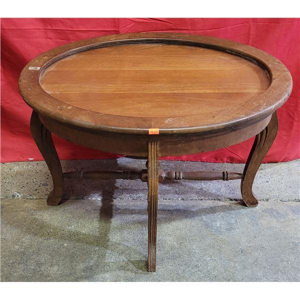 VTG Round Wooden Serving Table w/Removable Glass Top