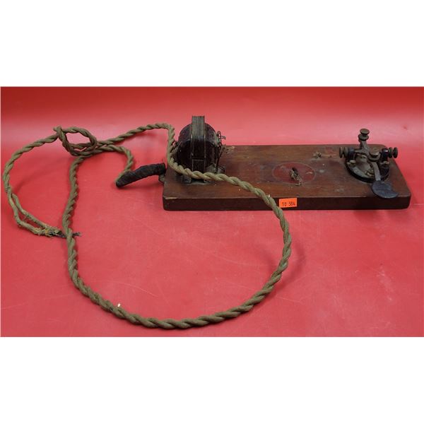 Antique Telegraph Key & Sounder w/ Wooden Base