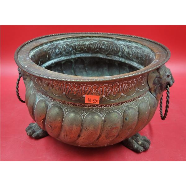 French Brass Lion-Head Jardinière w/ Claw Feet