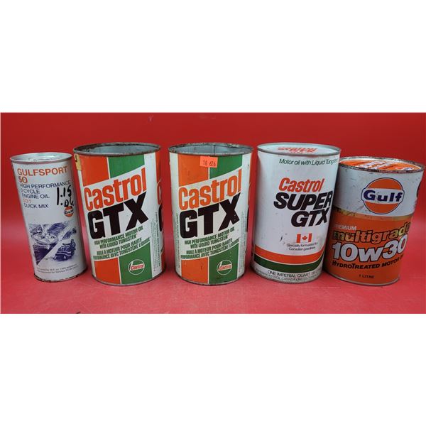 Lot of Motor Oil Cans (Castrol & Gulf)