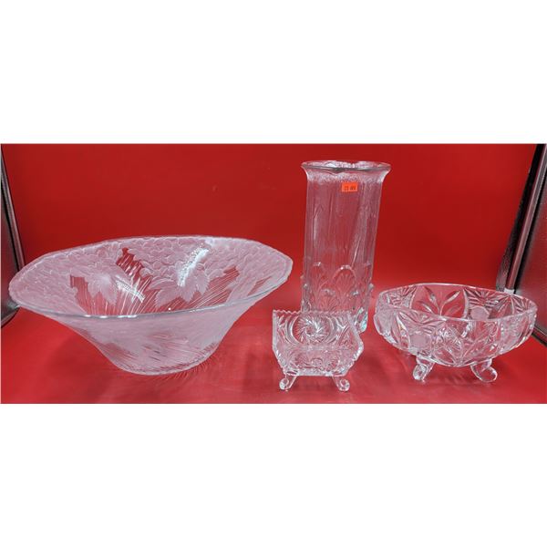 Lot of Crystal w/ Crystal Glass Studios Floral Bowl Made in Japan