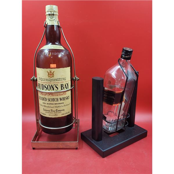2 Liquor Bottles (Hudson's Bay) w/ Metal Cradles