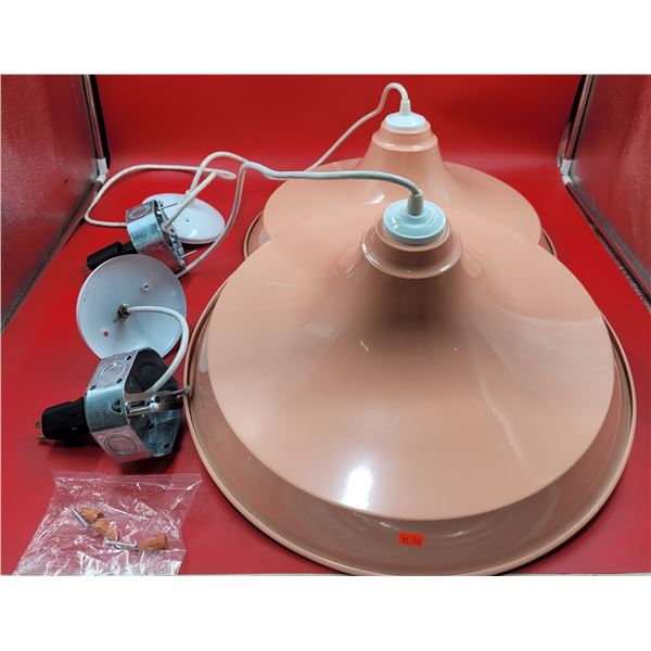 2 Pink Enameled Pendant Lights
