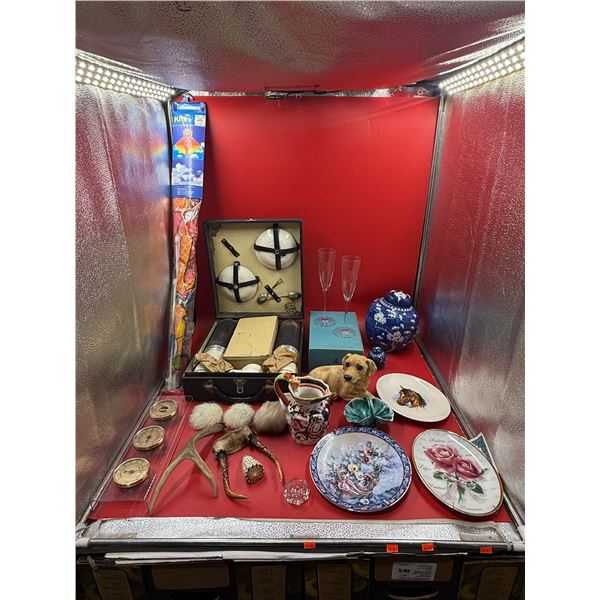 Vintage Variety: Birks Glasses. Picnic Set, Asian Ginger Jar, Antlers, Barometer, & More