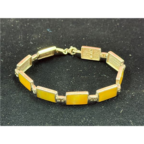 Vintage .925 Silver Abalone Inlay Bracelet