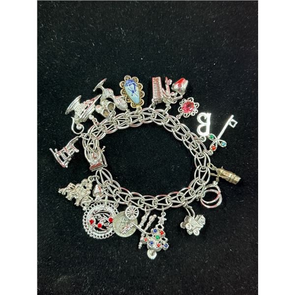Vintage Sterling Silver Bracelet With Numerous Silver Charms