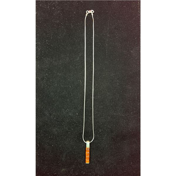 Italian Made .925 Silver Necklace With Amber Pendant