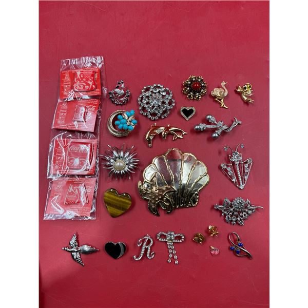 Vintage Pins & Brooches: Coca-Cola, "R", Bow, Starfish/Shell, & More