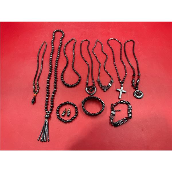 Assorted Hematite Jewelry: Bracelets, Earrings, & Necklaces