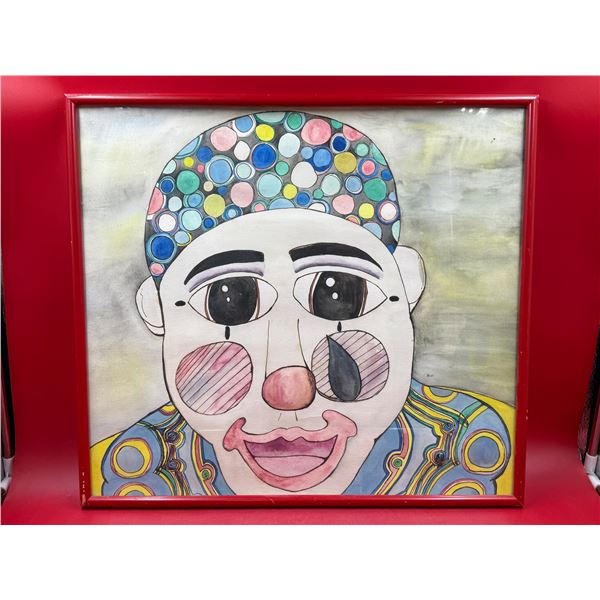 Vintage Signed Becky Contemporary Modern Framed Clown Painting