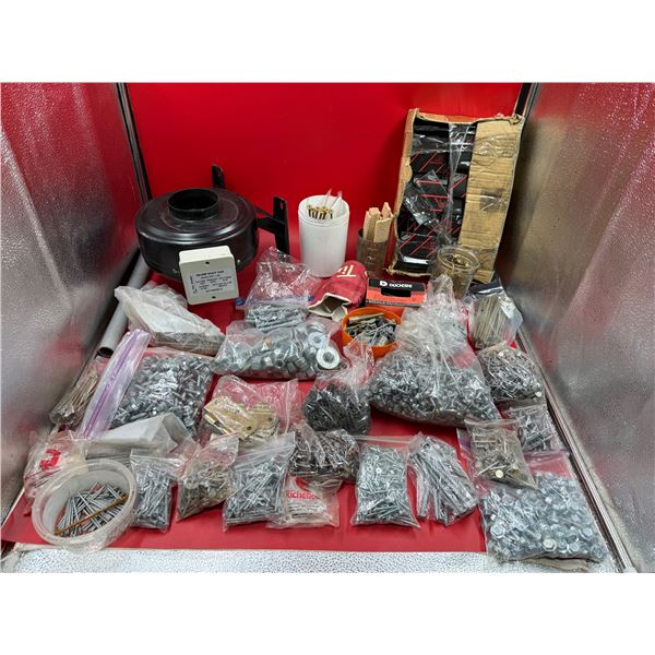 Tools Lot: Bolts, Nuts, Nails, Inline Duct Fan, Staples, & More