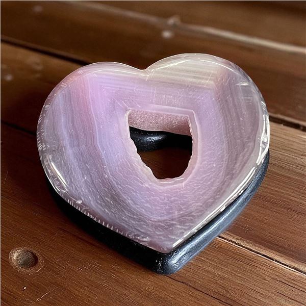 Agate Heart Shaped Stone with natural hole 3 Inch