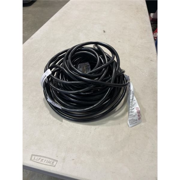 AS NEW 50FT BLACK 3 WIRE INDOOR OUTDOOR LIHTED EXTENSION CORD, 12 AWG