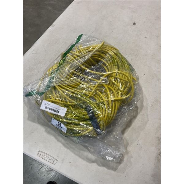 AS NEW 200FT YELLOW 3 WIRE INDOOR OUTDOOR LIGHTED EXTENSION CORD, 16AWG
