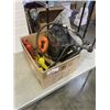 Image 1 : BOX OF MISC ITEMS - FIRE EXTINGUISHER, HOSE, DRY PAN, ETC