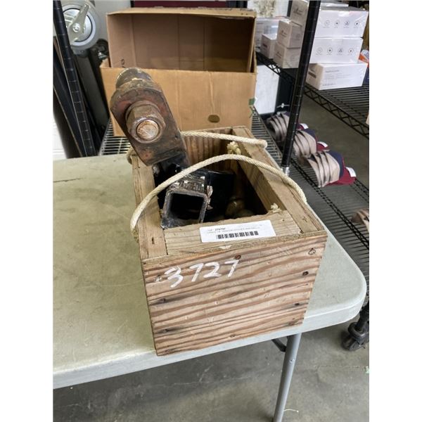 CRATE OF TRAILER HITCHES AND BALLS