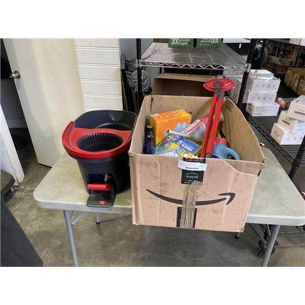 BOX OF SHAMPOO AND CLEANING SUPPLIES