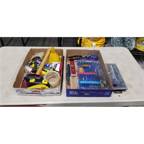 2 TRAYS OF ASSORTED HAND TOOLS AND BIT SETS