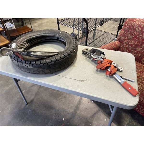 WINCH STRAP, CABLE AND TIRE