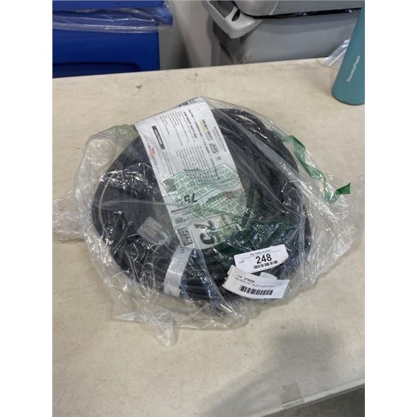 AS NEW 75FT BLACK 3 WIRE INDOOR OUTDOOR LIGHTED EXTENSION CORD, 14AWG