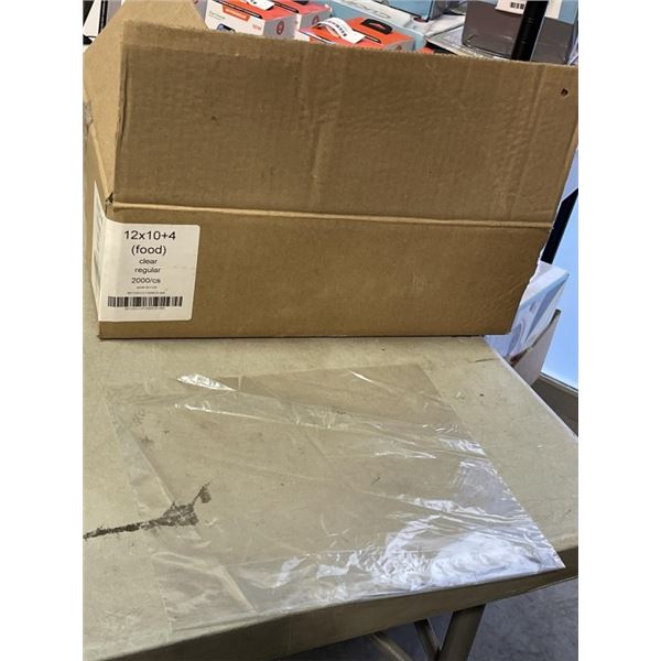 NEW CASE OF CLEAR FOOD BAGS, 12 X 10 INCH AND 4 INCH GUSSET, 2000 PER CASE