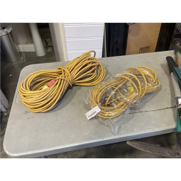 2 YELLOW EXTENSION CORDS, APPROX 50FT AND 25FT