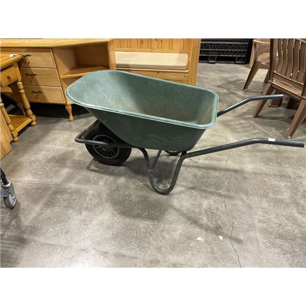 GREEN PLASTIC WHEELBARROW