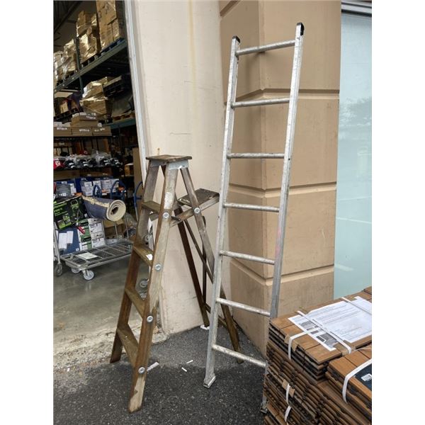 5FT WOOD A-FRAME LADDER AND ALUMINUM LADDER