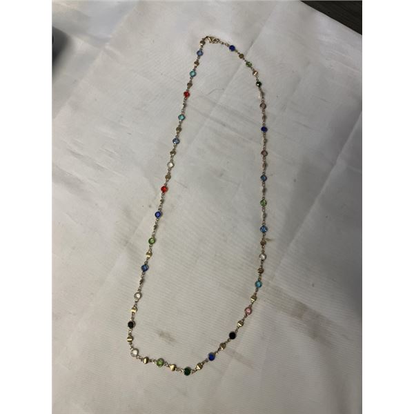 VINTAGE GOLD W/ GLASS STONES NECKLACE, 30" LENGTH