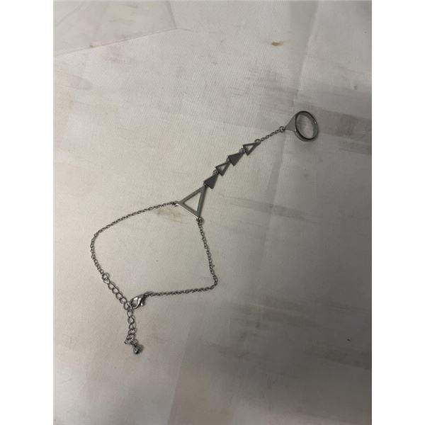 STAINLESS STEEL PINKY RING CONNECTED W/ MATCHING BRACELET